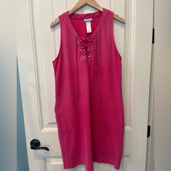 Tommy Bahama Dresses & Skirts - Tommy Bahama Hot Pink Lace-Up Sleeveless Midi Dress Medium Ombré/Faded Front